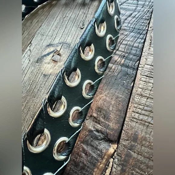 MICHAEL Michael Kors Black Leather Grommet Belt with Silver-Tone Hardware - Picture 6 of 6